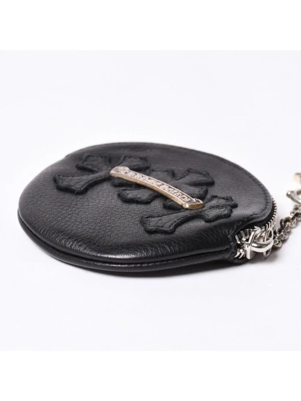 Chrome Hearts Paper with Chain Cross Patch Leather Wallet 925 Sterling Silver